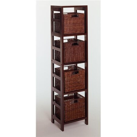 Winsome Bookcases & Shelves, 92514 Espresso Beechwood SHELF4-SECTNARROW 92514